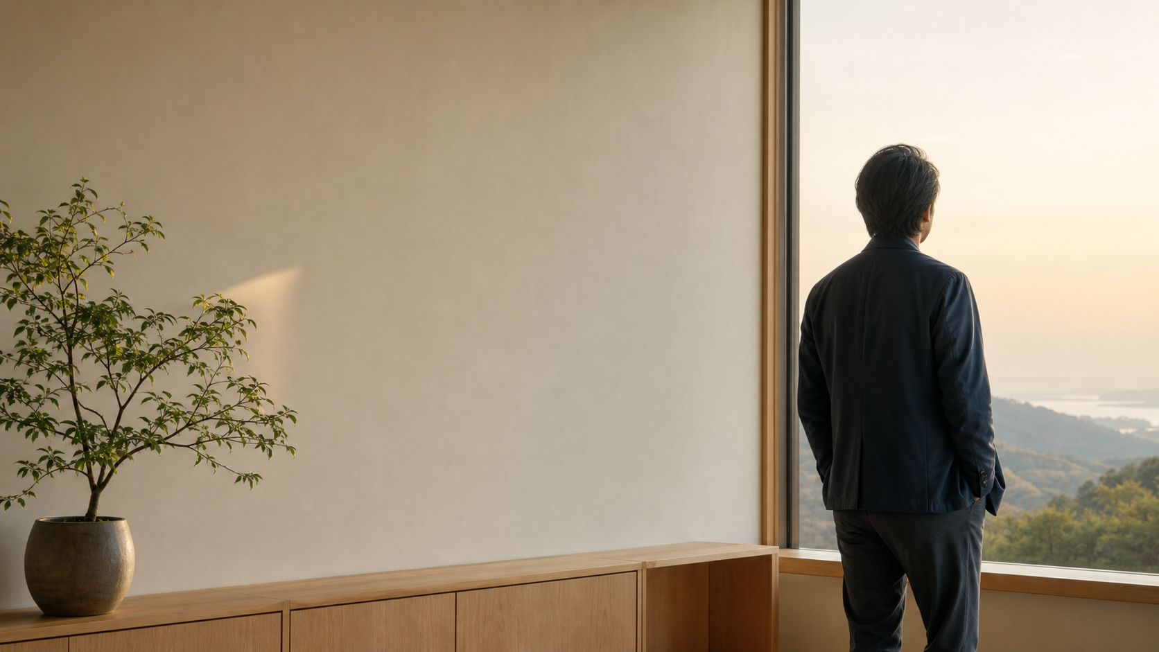 明るい未来を見つめる人物